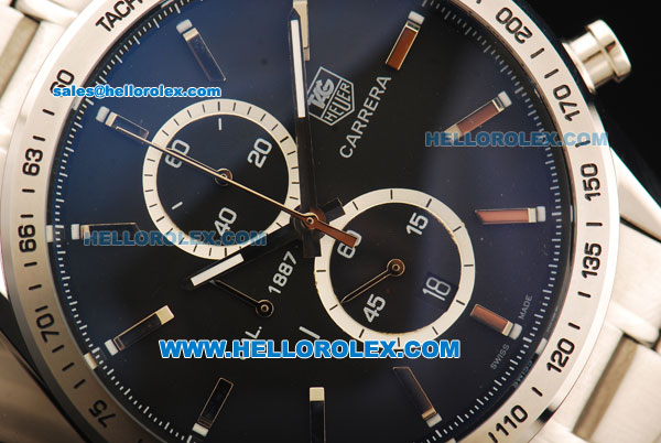 Tag Heuer Carrera Chronograph Miyota Quartz Movement Full Steel with Black Dial and Stick Markers - Click Image to Close